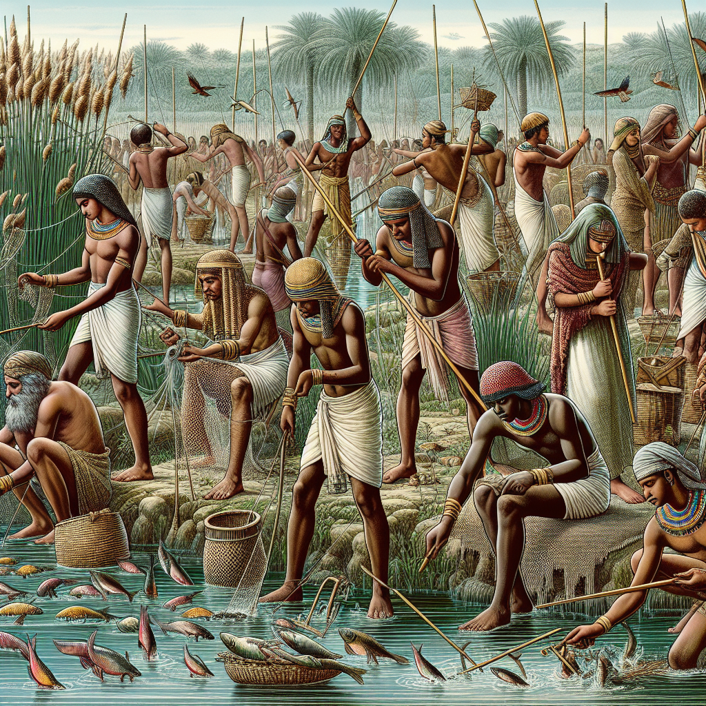 Alte Ägypter beim Angeln